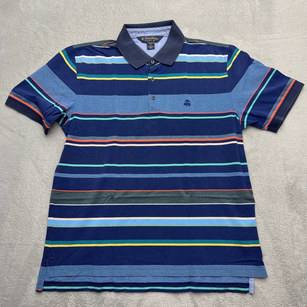 Brooks Brothers Polo Shirt Mens M Blue Striped Original Fit Performance Cotton